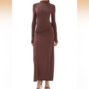 Lioness Long Sleeve Knit Dress in Dusty Brown